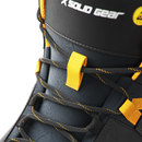 Close up detail of laces on work boots.