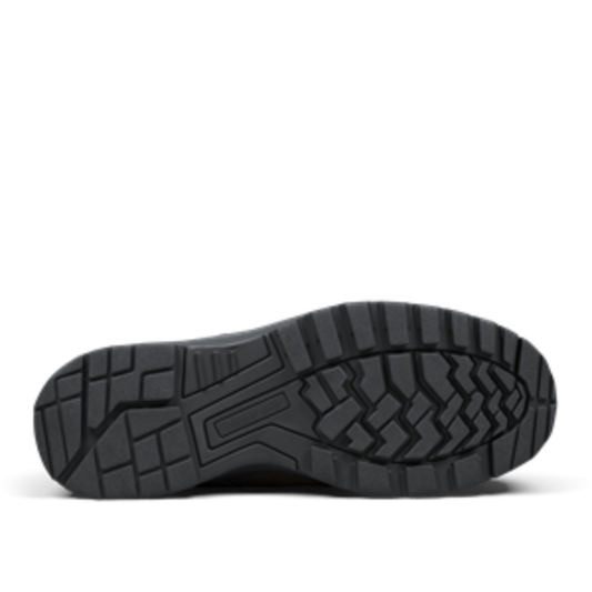 Solid Gear Safety Boot. View of black under sole which is oil and slip. resistant. Solid Gear Essence Mid Safety Boot brown in colour.