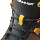 Close up view of laces. Slip resistant Footwear with branded Solid Gear branded logo on tongue.