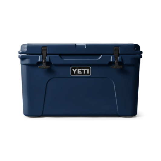 Blue YETI Tundra cooler box on a white background. Available at Kustom Workwear.