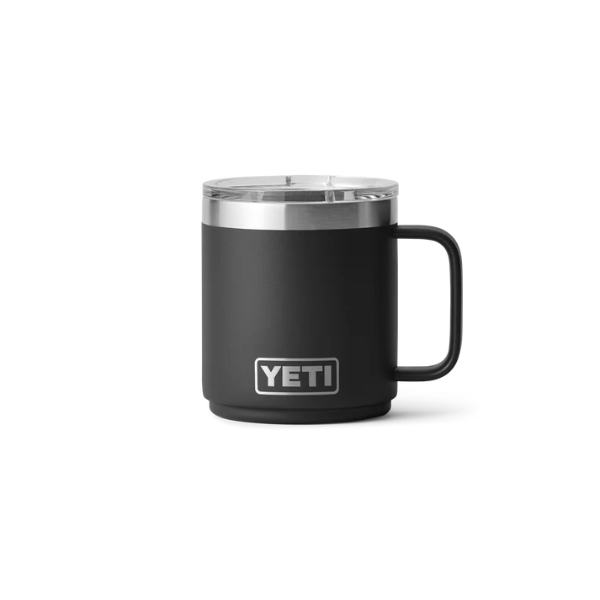 Black YETI mug with a silver interior on a white background. Available at Kustom Workwear.