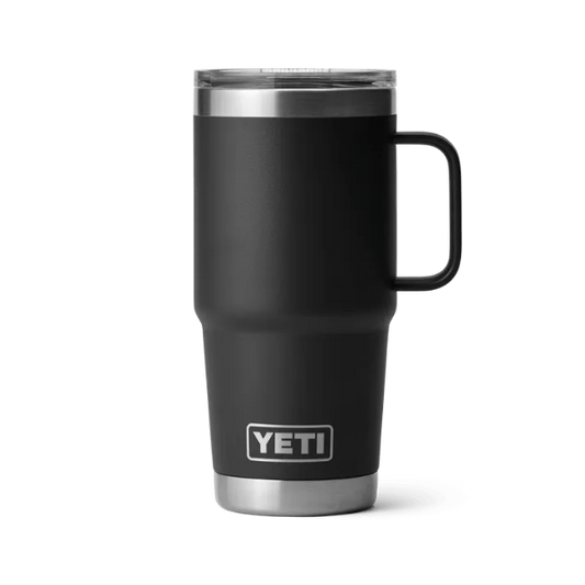 Black YETI travel mug with handle on a white background. Available at Kustom Workwear.