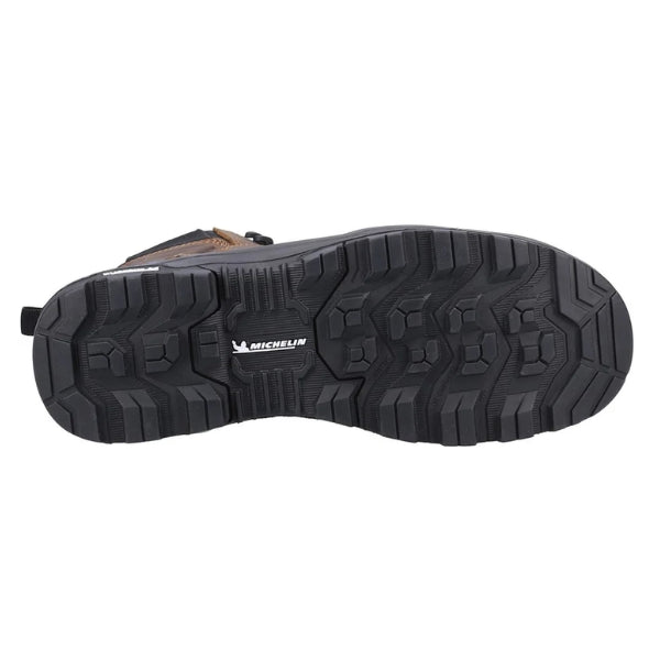 Amblers 980C Crusader S7L waterproof safety boot in brown shown from an outsole sole view on a white background.