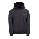 Dark gray hoodie with green Apache Workwear logo on a white background. Available at Kustom Workwear.
