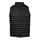 Black puffer gilet on a white background