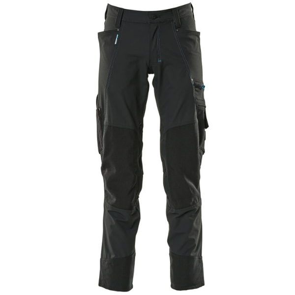 Front view of Mascot Advanced Workwear Trousers 17179 featuring ergonomic fit, reinforced knees, and tool belt loops.