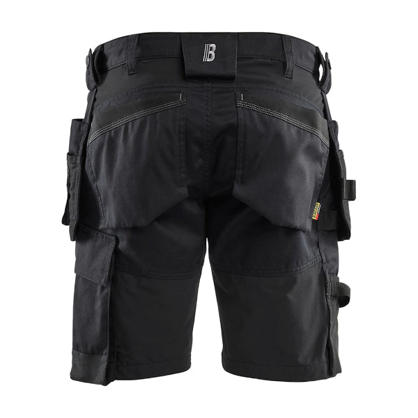 Back view of the Blaklader Craftsman Stretch Work Shorts 1752 in black, showing the rear pocket layout