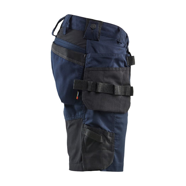 Detail view of the Blaklader 1752 Craftsman shorts in black, showing the hammer loop holders