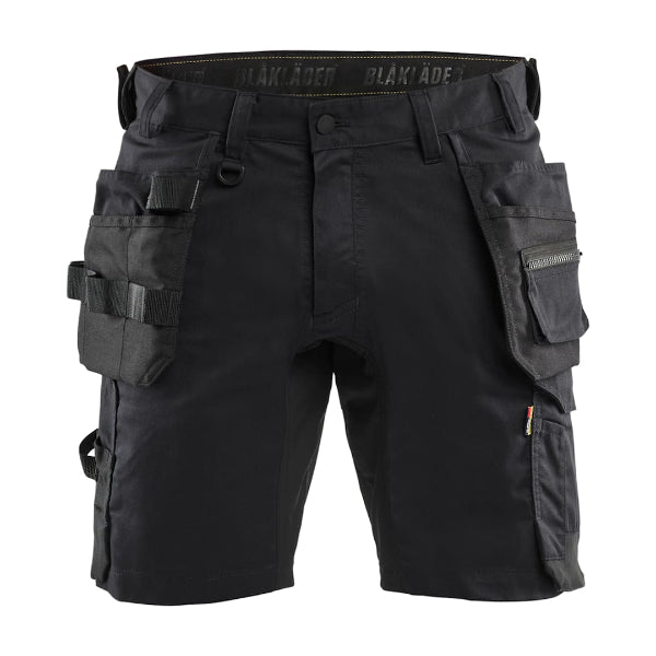 Front view of the Blaklader Craftsman Stretch Work Shorts 1752 in black, showing the 4-way stretch panels and reinforced tool pockets.