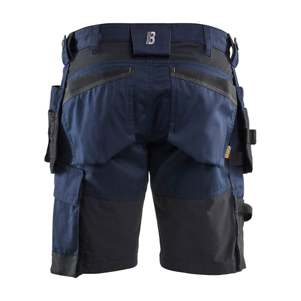 Back view of the Blaklader 1752 Craftsman shorts in dark navy blue, showing the rear construction