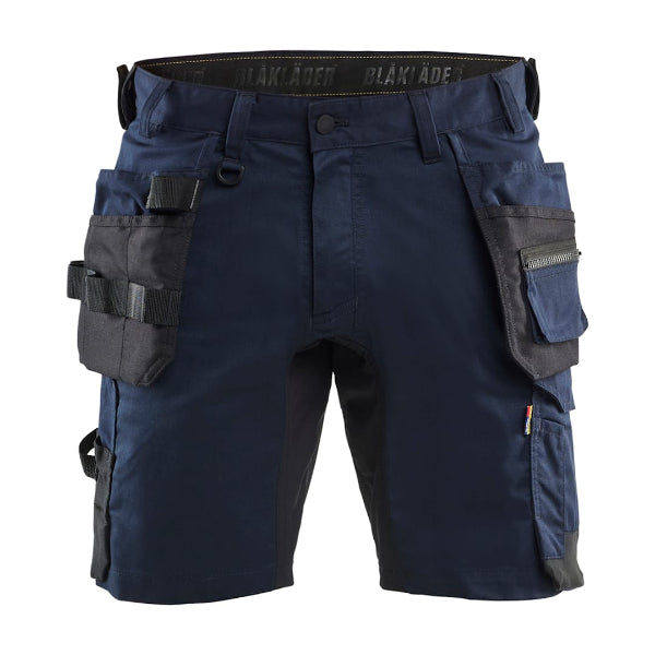 Front view of the Blaklader Craftsman Stretch Work Shorts 1752 in dark navy blue, showing the lightweight 2-way stretch base fabric