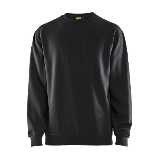 Front view of the Blaklader Inherent Flame Resistant Sweatshirt 3074 in navy blue showing round neck, rib-knit cuffs and ribbed hem.