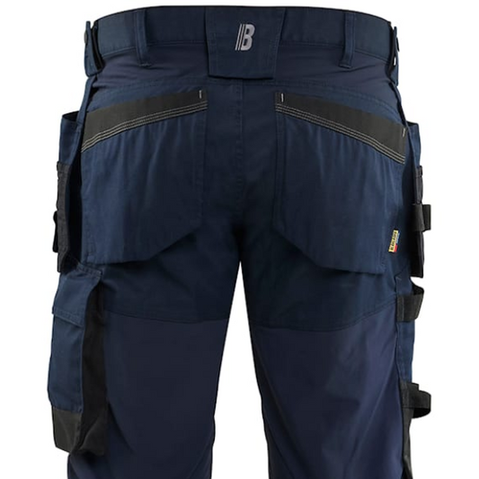 Rear view of Blaklader Craftsman Trousers Stretch 1750 with reinforced seat pockets and durable contrast stitching.