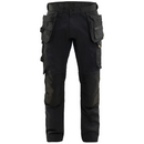 Full front view of Black Blaklader Craftsman Trousers Stretch 1750 with pre-bent knees and functional storage pockets.