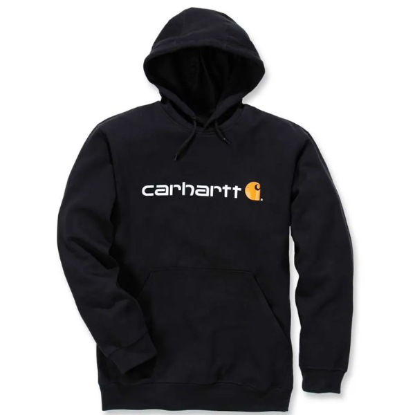 Carhartt 100074 loose fit midweight logo sweatshirt in black shown in a front view on a white background.