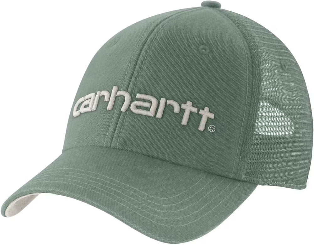 Carhartt 101195 Dunmore cap in green slate with mesh back shown in a front angled view on a white background.