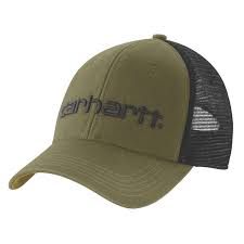 Carhartt 101195 Dunmore cap in green with mesh back shown in a front angled view on a white background.