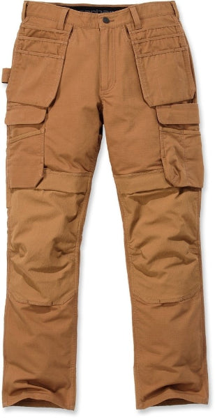 Front view of the Carhartt 103337 multi-pocket work trousers in Carhartt Brown showing the relaxed fit and multi-pocket storage.