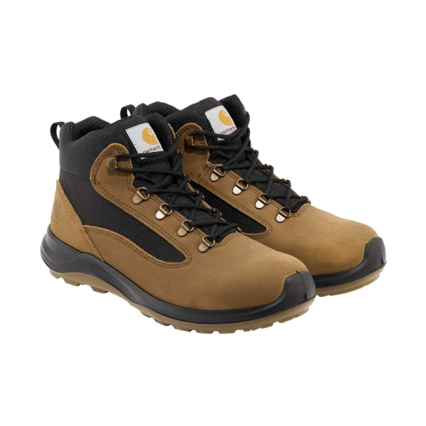 Angled view of the Carhartt Belmont Rugged Flex work boot showing lace‑up design and reinforced safety toe.