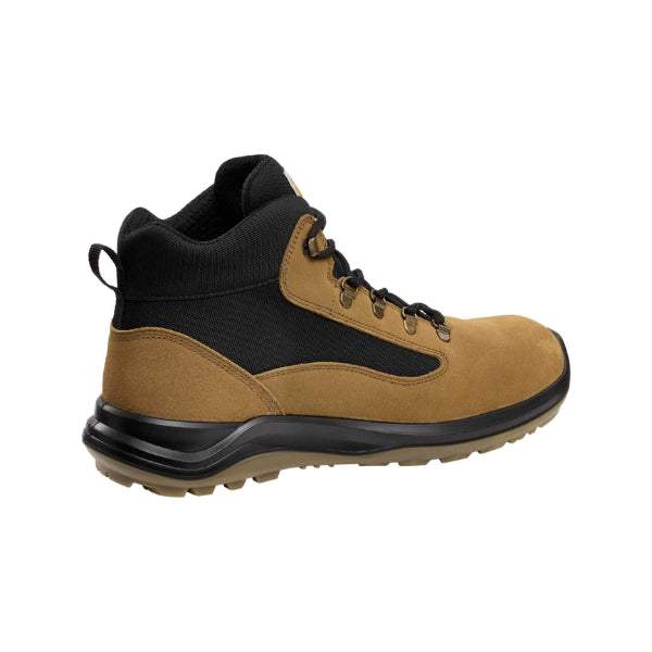 Side view of the Carhartt Belmont Rugged Flex safety boot with cushioned ankle support and rugged outsole.