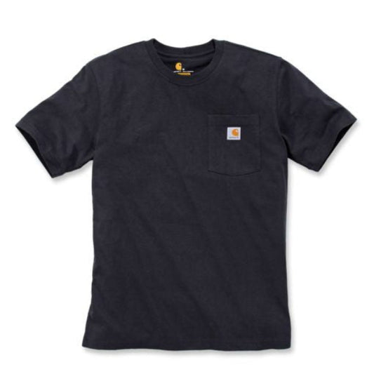 Black Carhartt t-shirt with a pocket on a white background. Shop now at Kustom Workwear.