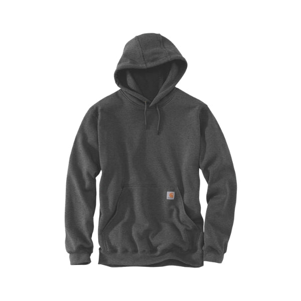 Carhartt TS0121 Loose Fit Midweight Hooded Sweatshirt in carbon heather showing the front pocket and hood.