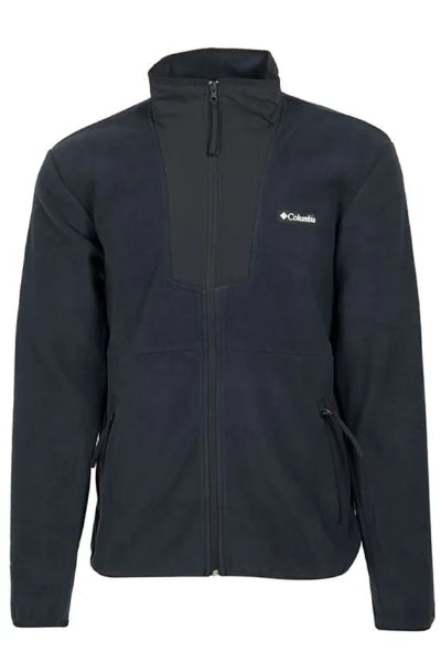 Columbia Sequoia Grove Full Zip Fleece 2174091 in black, front view with woven chest panel and zippered hand pockets
