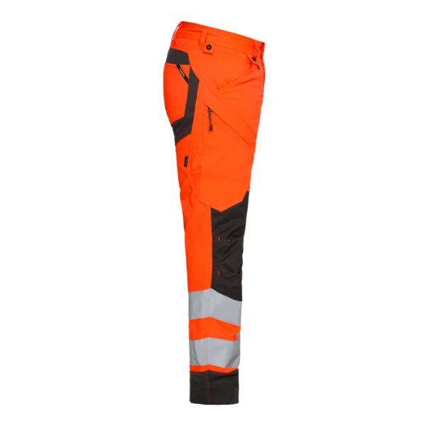 Right side view of Engel 2544-314 hi-vis work trousers highlighting storage pockets and two-tone fabric design.