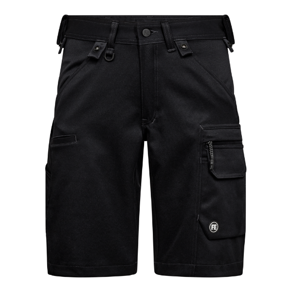 Front view of the Engel X-Treme Work Shorts 6363 in black, showing the detachable tool pockets and front D-ring.