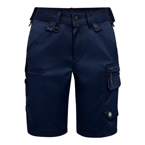 Front view of the Engel X-Treme Work Shorts 6363 in blue ink, showing the reinforced folding rule pocket and hammer strap.