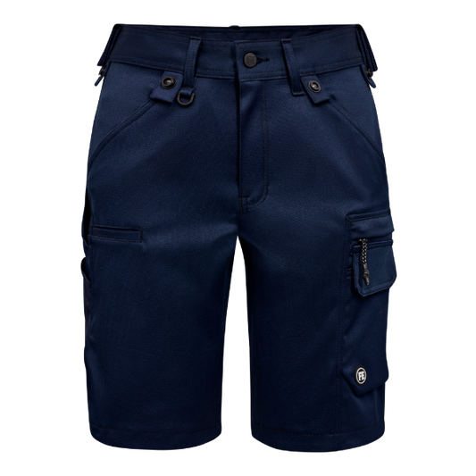 Front view of the Engel X-Treme Work Shorts 6363 in blue ink, showing the reinforced folding rule pocket and hammer strap.