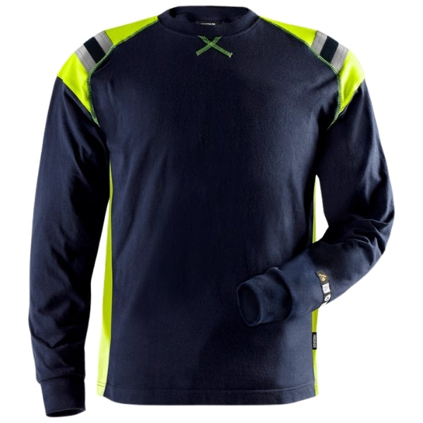 Front view of the Fristads Flame Retardant Long Sleeve T-Shirt 111842-540 in navy.