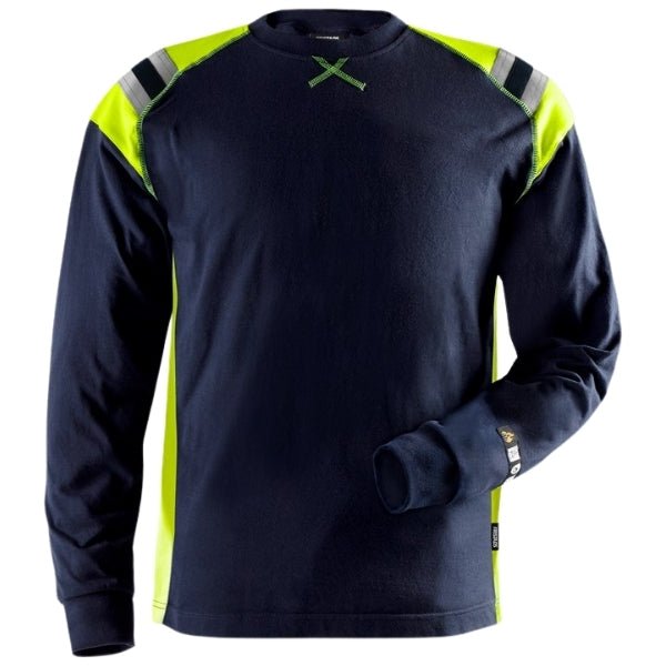Front view of the Fristads Flame Retardant Long Sleeve T-Shirt 111842-540 in navy.