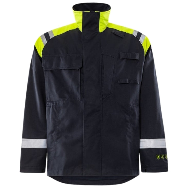 Front view of the Fristads Flame Retardant Jacket 119921-540 in navy with concealed front placket