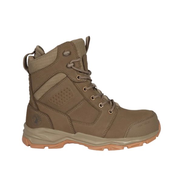 Opposite side view of the Hard Yakka Fusion Work Boot S7S in tan showing the leather upper and overall boot profile.