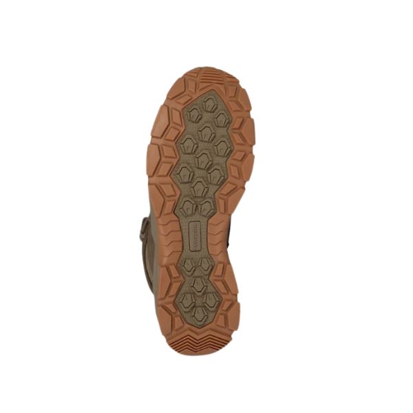 Sole view of the Hard Yakka Fusion Work Boot S7S in tan highlighting the slip-resistant PU/rubber outsole pattern.