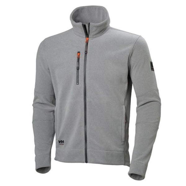 Front view of the Helly Hansen Kensington fleece jacket 72158 in grey melange with full zip design and Polartec Wind Pro fabric on a white background