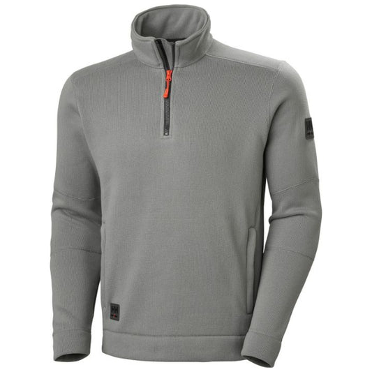 Front view of Helly Hansen Kensington half zip knit fleece 72252 in navy with stretch fabric and high collar on white background