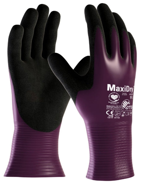 Keypoint MaxiDry Oil Resistant Glove 56426 with black coating on the palm and fingers and a purple knitted back and cuff