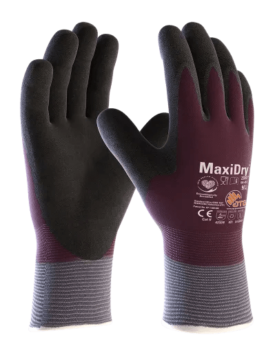 Keypoint MaxiDry Zero Thermal Glove 56451 with black coating on the palm and fingers, purple back and grey knitted cuff