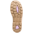 Close-up of a Steel Blue tan boot sole with a brand logo on a white background