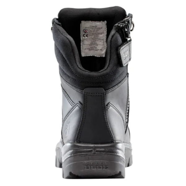 Back view of black Steel Blue Southern Cross boots with heel pull tab and supportive ankle cushioning.