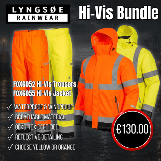 Lyngsoe Hi-Vis Rain Jacket & Trousers Set FOX6055 & FOX6052 shown together