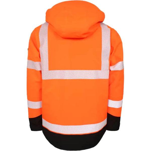 Lyngsoe Winter Jacket 4WS‑9097 hi vis orange back view with reflective stripes and black hem
