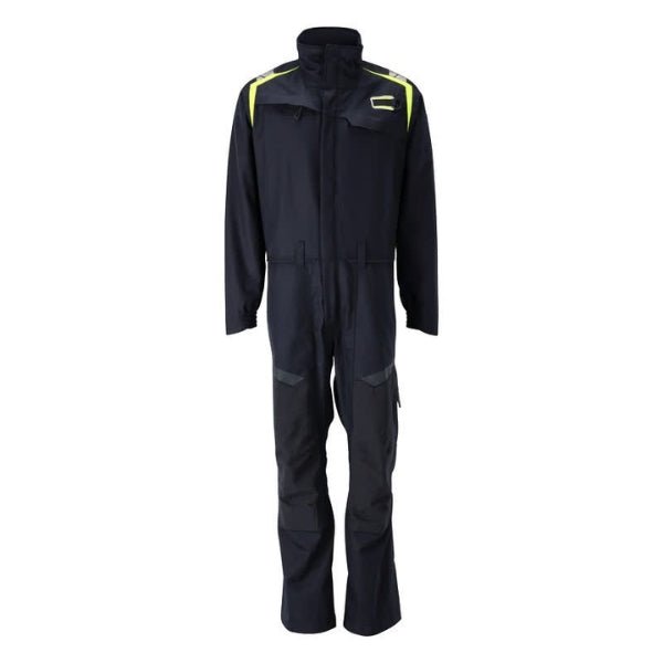 Front view of the Mascot Flame Retardant Stretch Boilersuit 21519-281 with chest zip pocket and double storm flap.