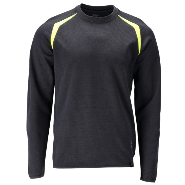 Front view of the Mascot flame retardant sweatshirt 21584-337, fluorescent contrast colour with modern fit and ribbed neckband.