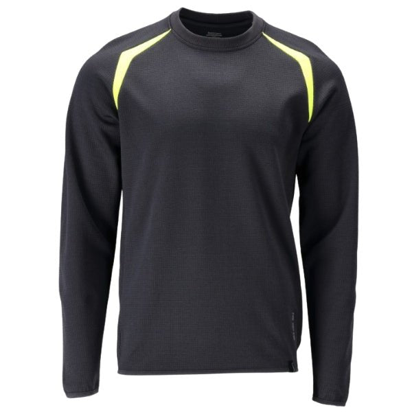 Front view of the Mascot flame retardant sweatshirt 21584-337, fluorescent contrast colour with modern fit and ribbed neckband.