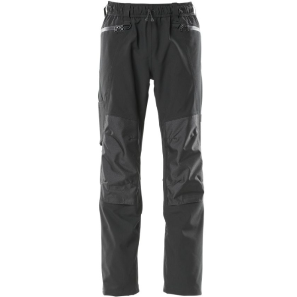 Front view of Mascot Accelerate Over Trousers 18690 in black, designed for weather protection with a roomy fit.