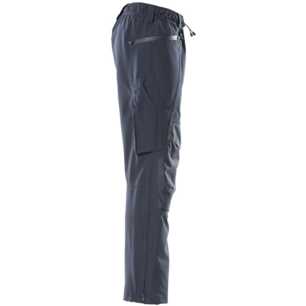 Right profile view of black Mascot 18690 over trousers with reflective piping and weatherproof material.