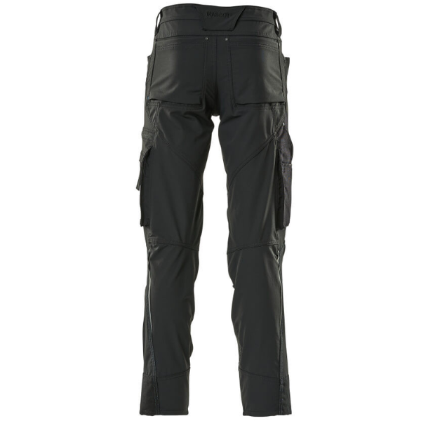 Back view of Mascot 17179 stretch trousers with dual rear pockets and durable waistband reinforcement.